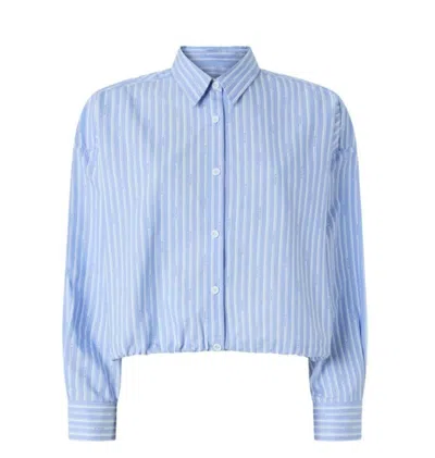 Pinko Cammie Cropped Striped Cotton Shirt In Blue