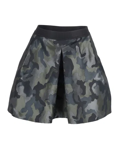 Pinko Camou Pleated Mini Skirt In Olive Green Polyester