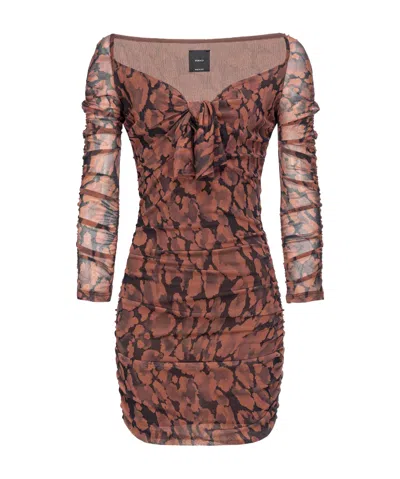 Pinko Camouflage-pattern Ruched Minidress In Brown