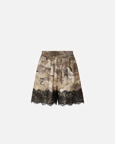 Pinko Lace-trim Camouflage-print Shorts In Multi