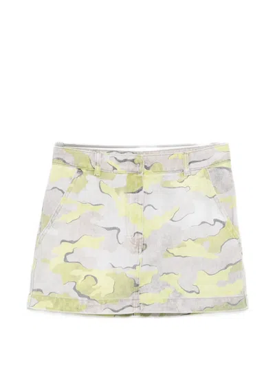Pinko Camouflage-print Cotton Mini Skirt In Gray