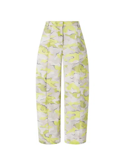 Pinko Camouflage-print Darted Trousers In Yellow