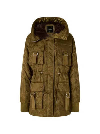 Pinko Camouflage-print Hooded Coat In Green