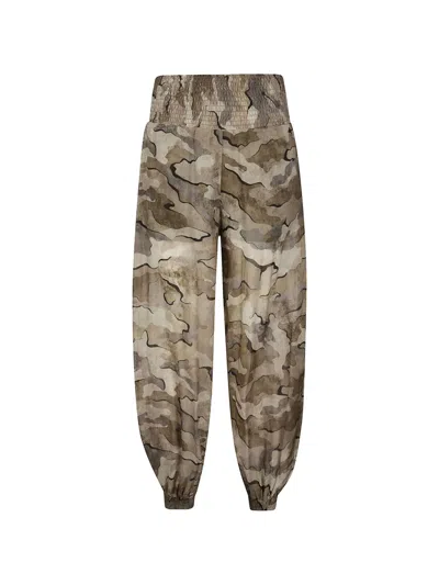 Pinko Camouflage-print Smocked Trousers In Black