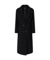 Pinko Long Double-breasted Coat With Matching Belt In Black