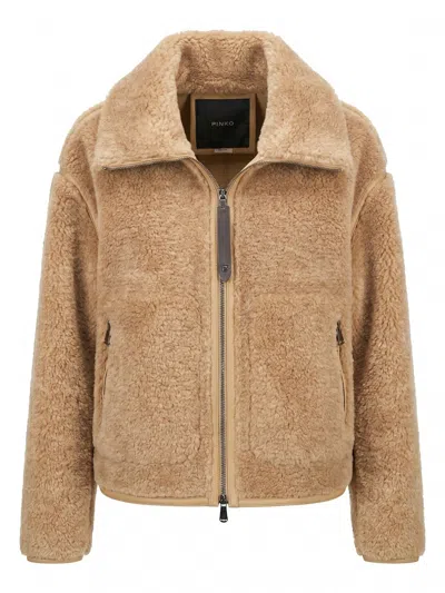Pinko Campsis Faux-shearling Zip-up Jacket In Brown