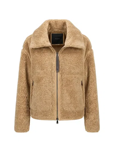 Pinko Campsis Faux-shearling Zip-up Jacket In Brown