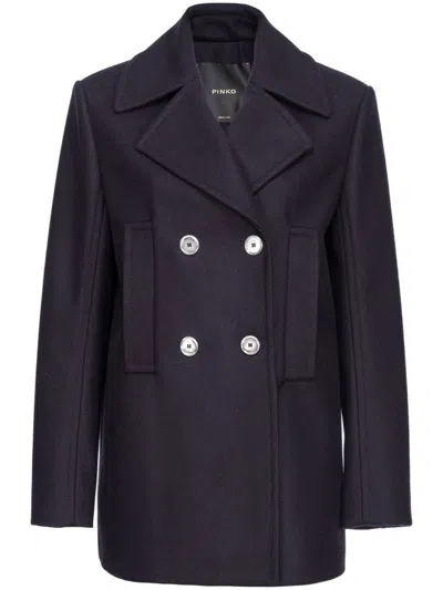 Pinko Double-breasted Straight Hem Peacoat In Blue