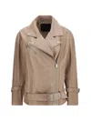 Pinko Candy Belted Leather Jacket In Brown