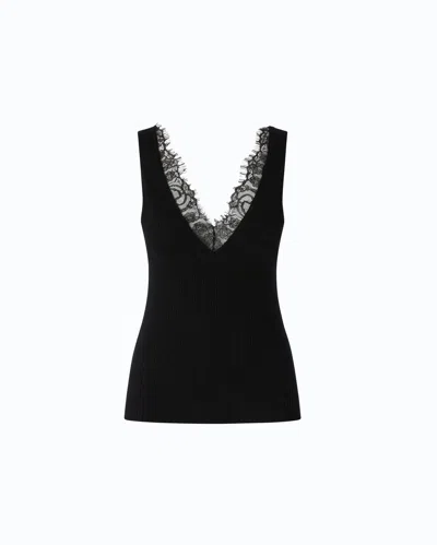 Pinko - Canotta In Misto Seta E Cashmere Con Scollo In Pizzo - L In Black