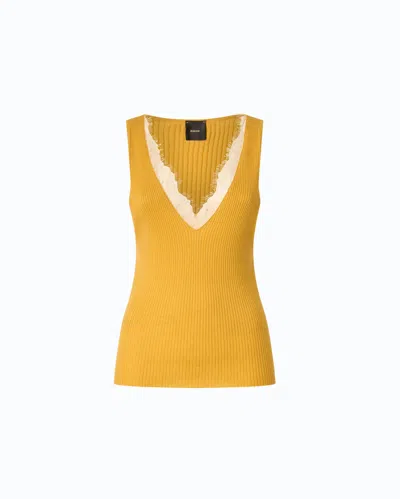 Pinko - Canotta In Misto Seta E Cashmere Con Scollo In Pizzo - L In Gold