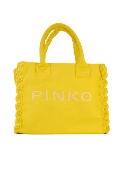 Pinko Canvas Beach Shopper In Yellow
