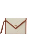 Pinko Flat Canvas Clutch Bag In Brown