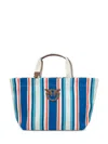 Pinko Shopping Medium Stripes Tote Bag Multicolor In Blue