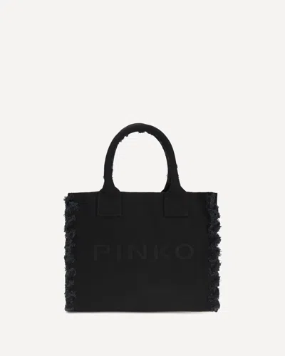Pinko Canvas Tote Bag In Black