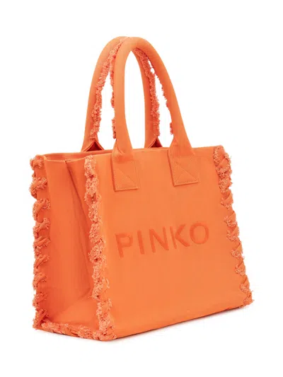 Pinko Canvas Tote Bag With Logo - Stylish Essential In Arancio Bruc.