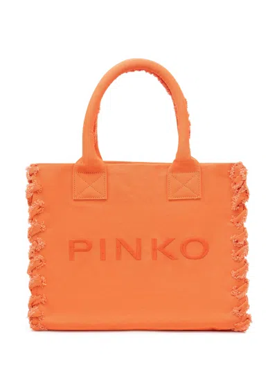 Pinko Canvas Tote Bag With Logo - Stylish Essential In Arancio Bruc.