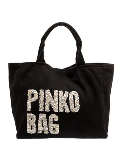 Pre-owned Pinko Canvas Tote In Black