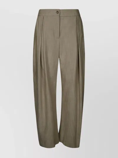Pinko Canvas Trousers With Belt Loops And Pleated Design In Brown