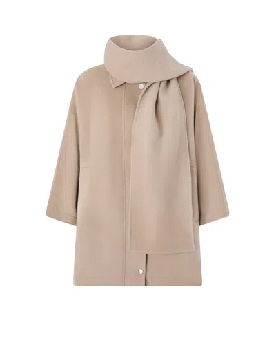 Pinko - Cape En Drap Double De Laine Mélangée Avec Écharpe - Xs In Neutral