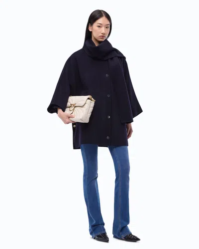 Pinko - Cape En Drap Double De Laine Mélangée Avec Écharpe - Xs In Blue