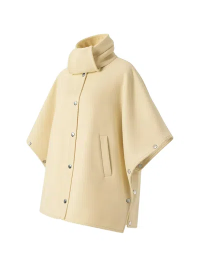 Pinko Cape In Double-layered Wool-blend Cloth With Scarf In Neutral