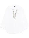 Pinko Button-up White Shirt With Intricate Embellishments In Bright White