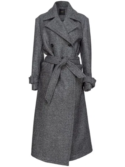 Pinko Tie-fastening Double-breasted Coat In Grey