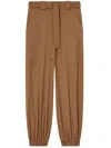 Pinko Flannel Utility Trousers With Elasticated Hem Detail In Brown