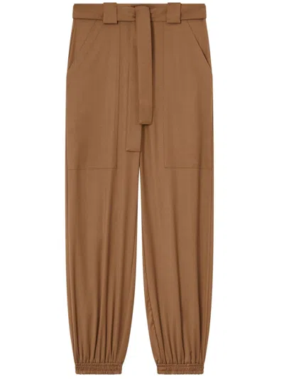 Pinko Flannel Utility Trousers With Elasticated Hem Detail In Marron Noisette