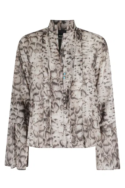 Pinko Snakeskin-print Flared-cuff Blouse In Neutral