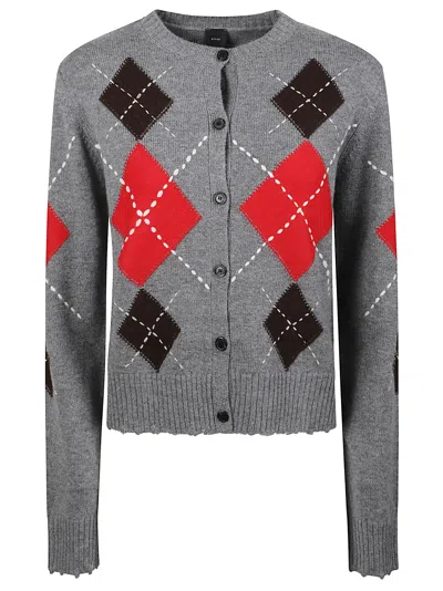 Pinko Cardiff Argyle Knitted Cardigan In Grey