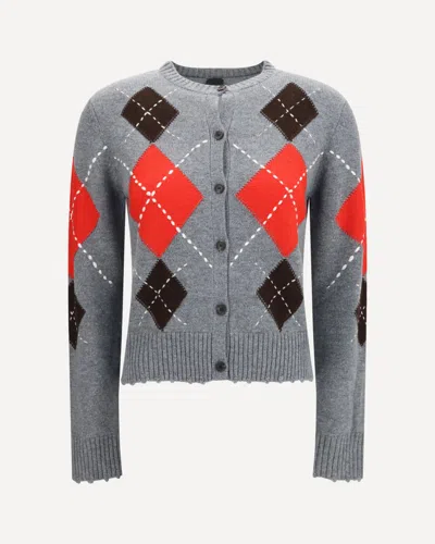 Pinko Cardiff Diamond Wool And Cashmere Crewneck Cardigan In Grey