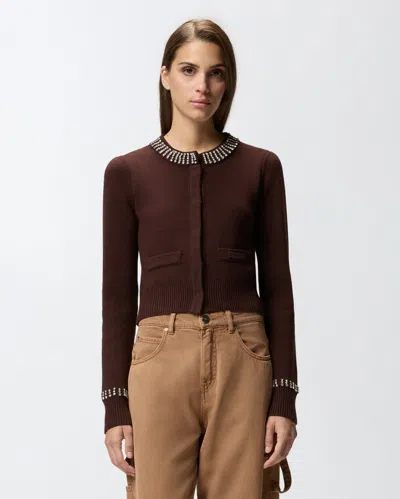 Pinko Cardigan Girocollo Con Strass In Multi