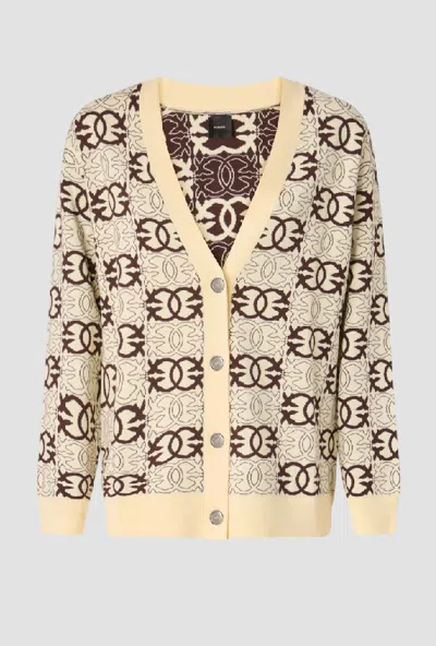 Pinko Cardigan A V Love Birds Woman Beige-brown In Neutral