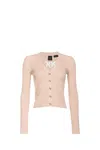 Pinko Love Birds-contrasting Logo Cardigan In Beige