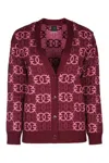 Pinko Long Sleeve Patterned Knit Cardigan V-neck In Burgundy