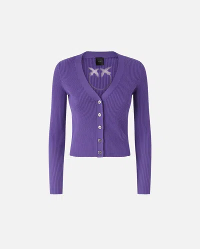 Pinko Rib-knit Cardigan With Love Birds Logo In Blue
