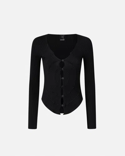 Pinko Slim-fit Ribbed Cardigan With Sunny Design In Black