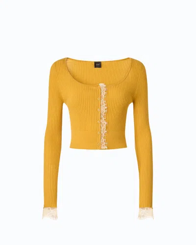 Pinko - Cardigan Cropped In Misto Seta E Cashmere Con Pizzo - L In Gold