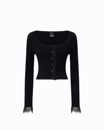 Pinko - Cardigan Cropped In Misto Seta E Cashmere Con Pizzo - M In Black