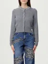 Pinko Grey Cardigan With Crystal Embellishments And Logo Patch On The Back In Cashmere Woman In Gray