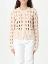 Pinko Cropped Knit Openwork Cardigan In White