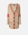 Pinko Varsity-style Cardigan With Embroidery And Patch In Multicolour: Beige/red
