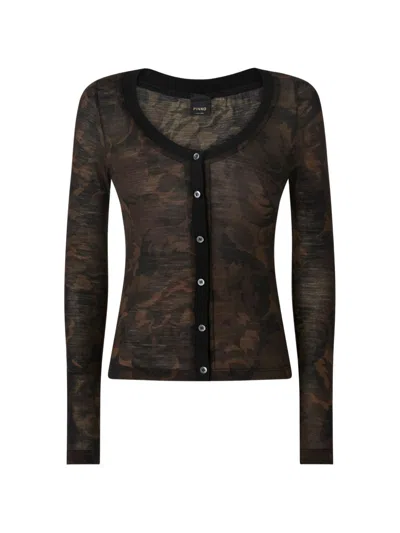 Pinko Floral-print Long-sleeve Cardigan In Black
