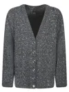 Pinko Dark Grey Knitted Cardigan With V-neckline In Gray