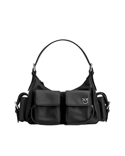 Pinko Cargo Bag In Recycled Technical Fabric In Limo Black-shiny Nickel