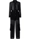 Pinko Georgette Jumpsuit With Cargo Pockets In Black