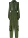 Pinko Combinaison En Crêpe Georgette Avec Poches Cargo In Green