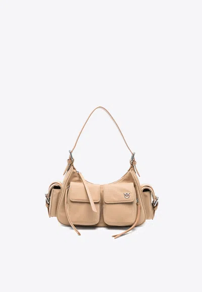 Pinko Cargo Logo Plaque Shoulder Bag In Beige